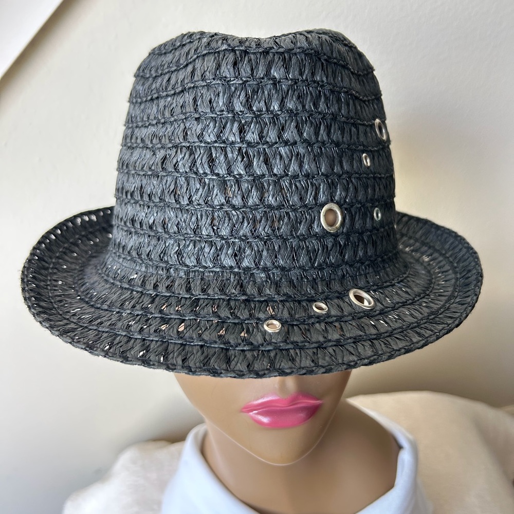 Laundry by Shelli Segal Black Fedora Straw Hat